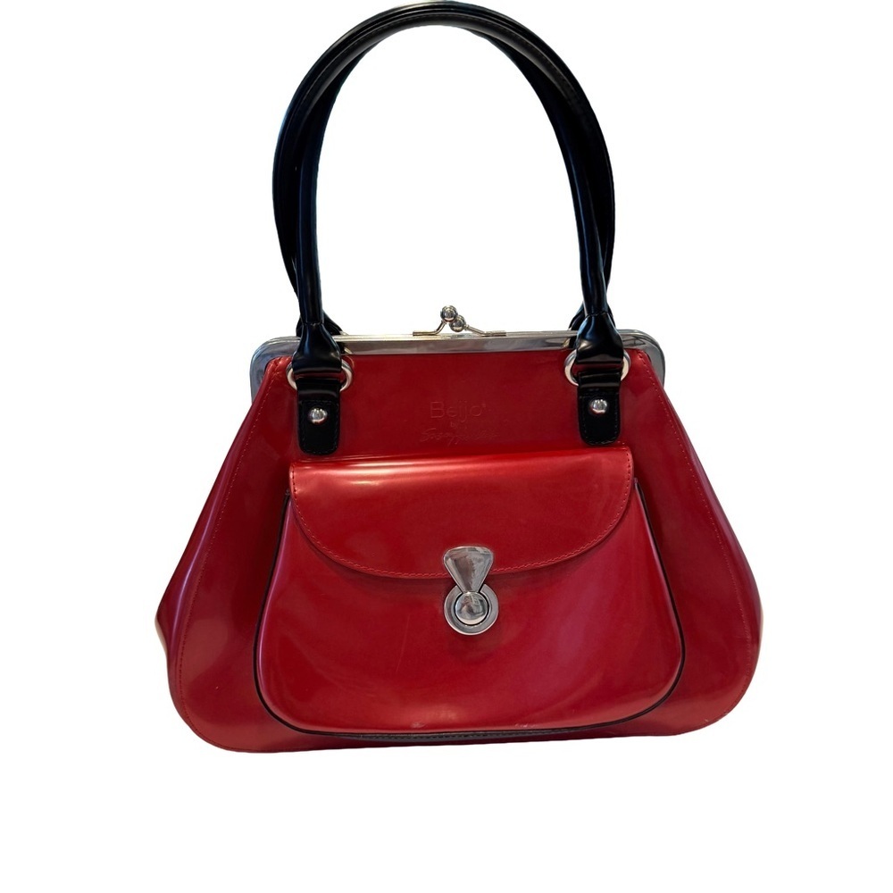 Beijo Women’s Red Patent Leather Shoulder Bag Kiss Lock Close Front Pocket NEW